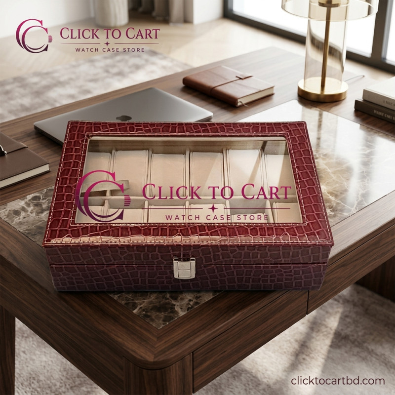 Luxury Crocodile Embossed Leather 12 Slot Watch Box