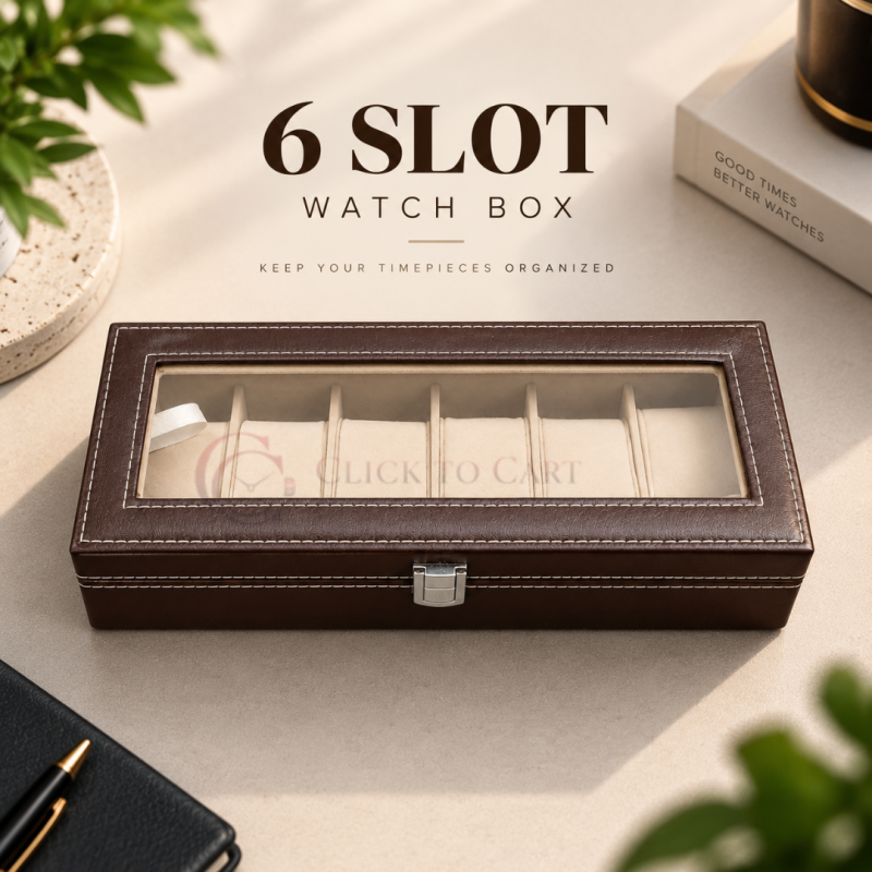 Budget Friendly Watch Box – 6  Slot Display Case - Brown